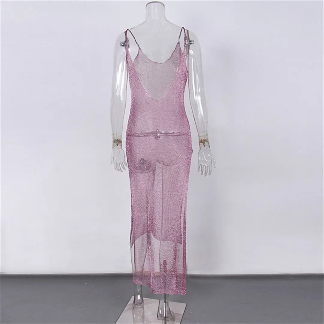 Robe de plage transparente en maille pailletée pour femme