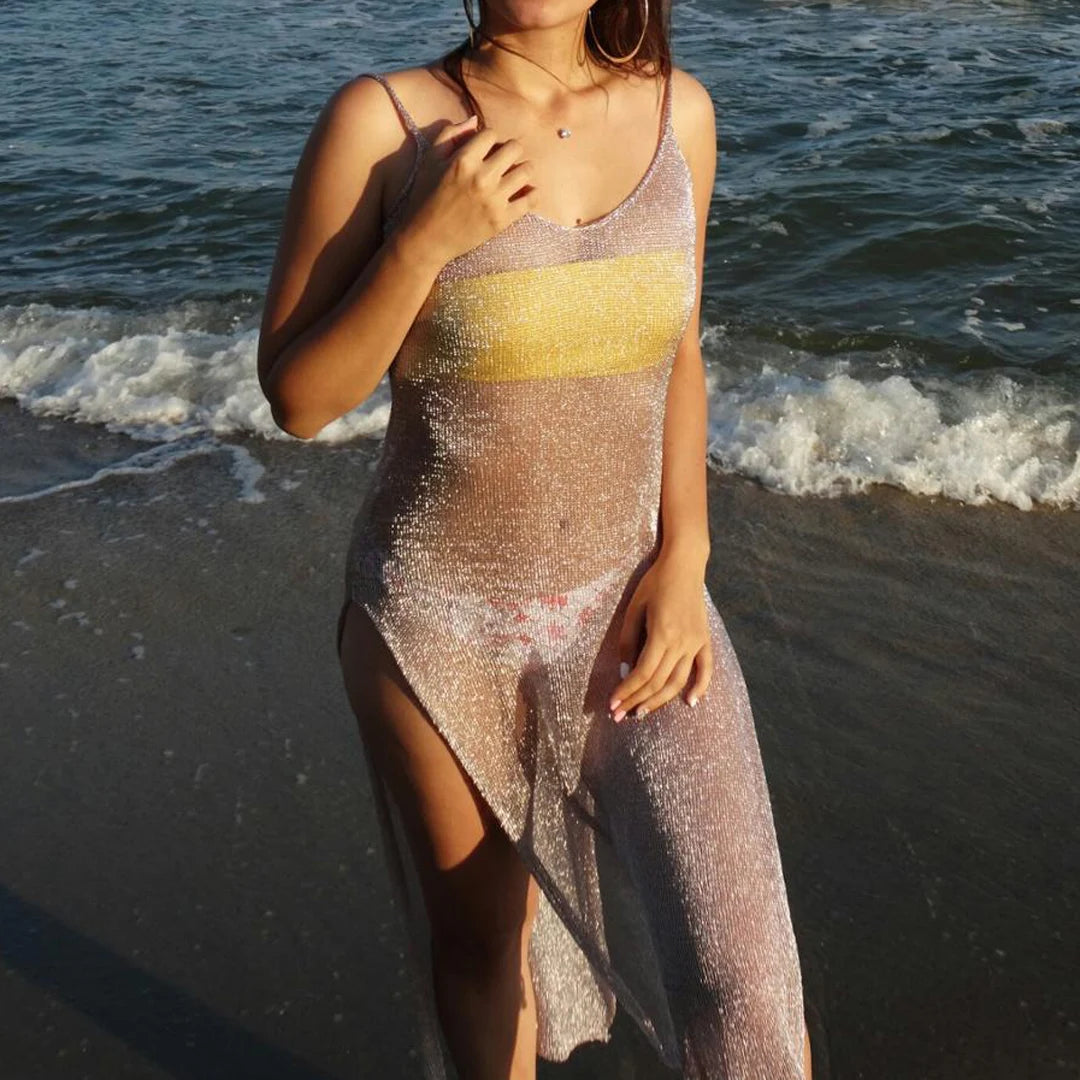 Robe de plage transparente en maille pailletée pour femme