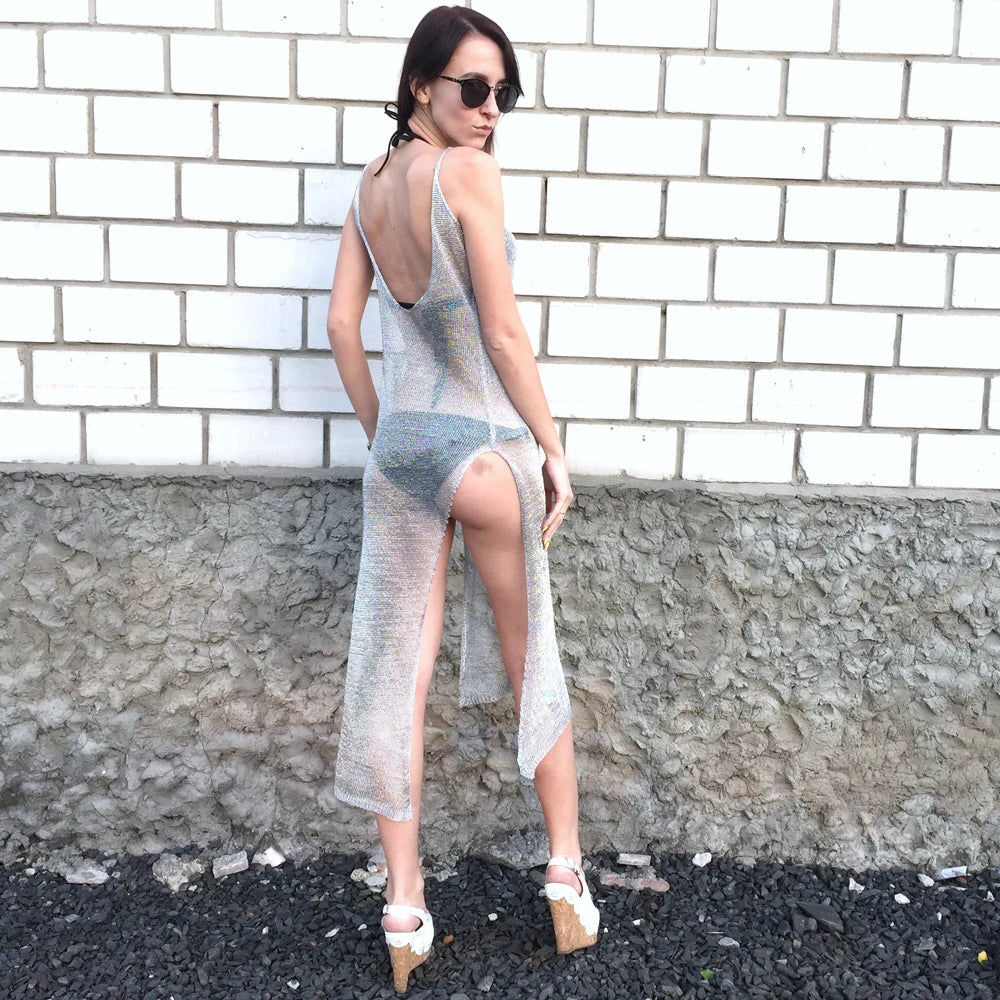 Robe de plage transparente en maille pailletée pour femme