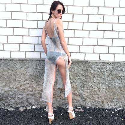 Robe de plage transparente en maille pailletée pour femme