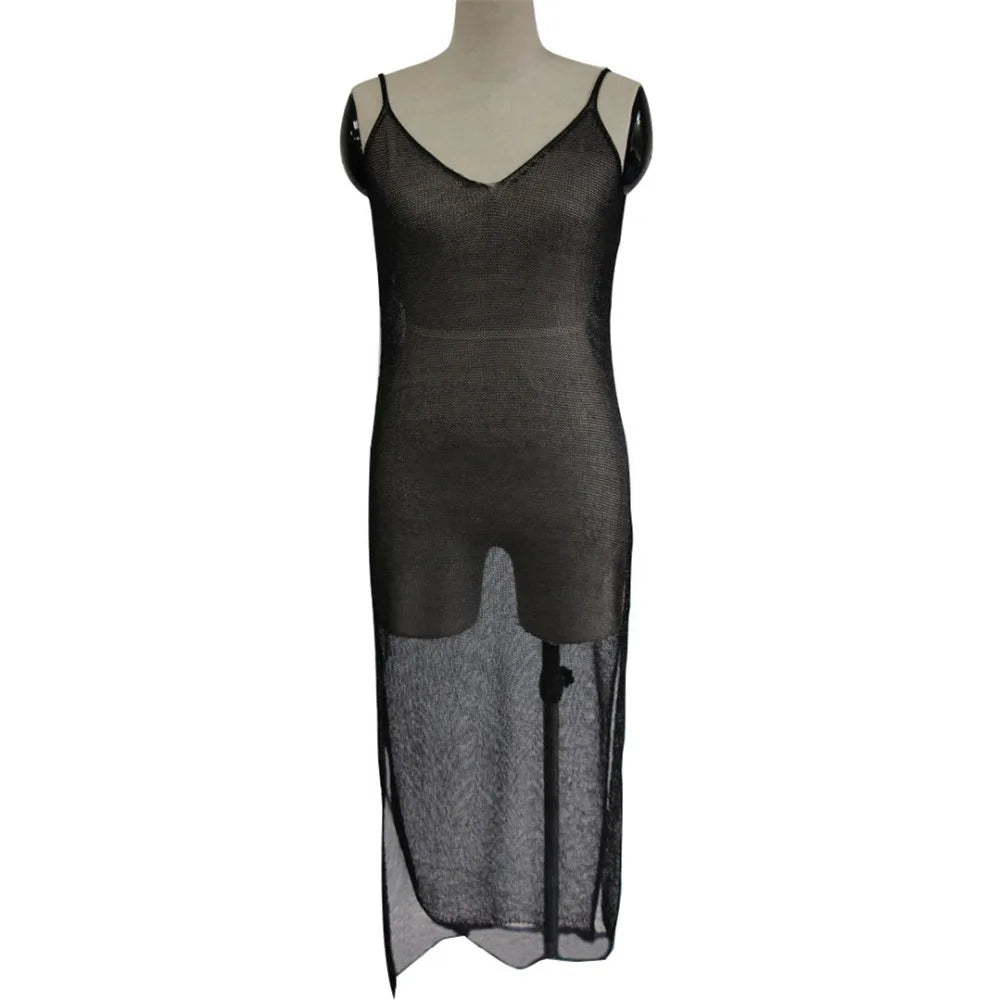 Robe de plage transparente en maille pailletée pour femme