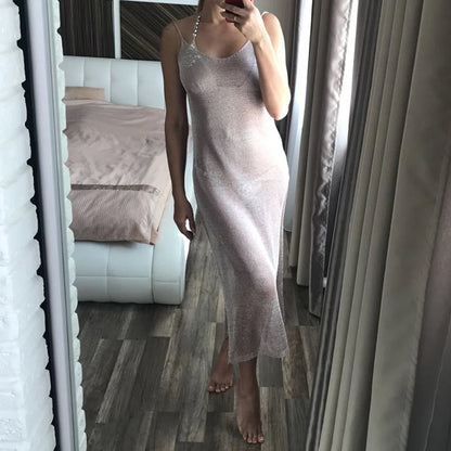 Robe de plage transparente en maille pailletée pour femme