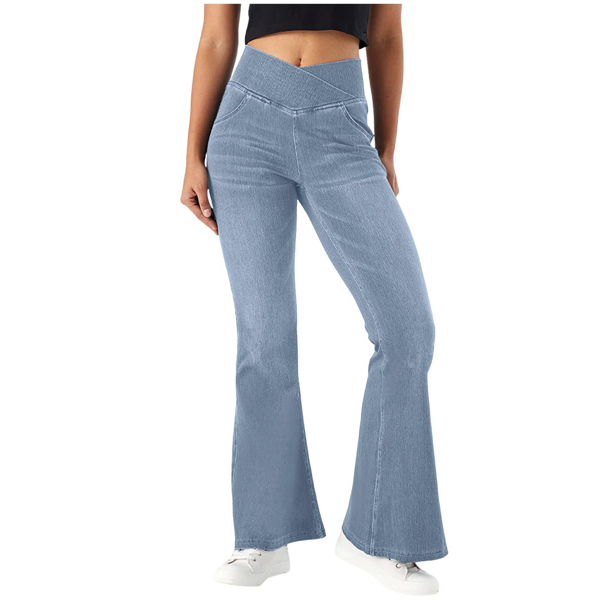 Jean évasé femme taille haute – coupe amincissante
