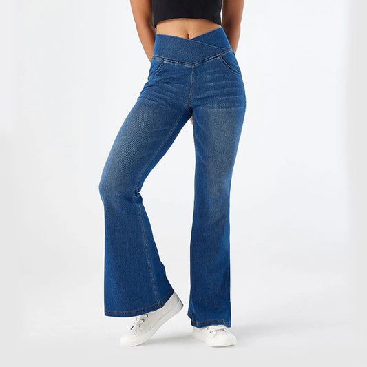 Jean évasé femme taille haute – coupe amincissante