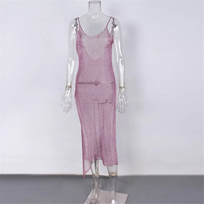 Robe de plage transparente en maille pailletée pour femme