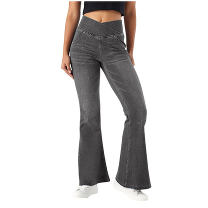 Jean évasé femme taille haute – coupe amincissante