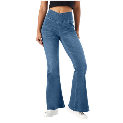 Jean évasé femme taille haute – coupe amincissante