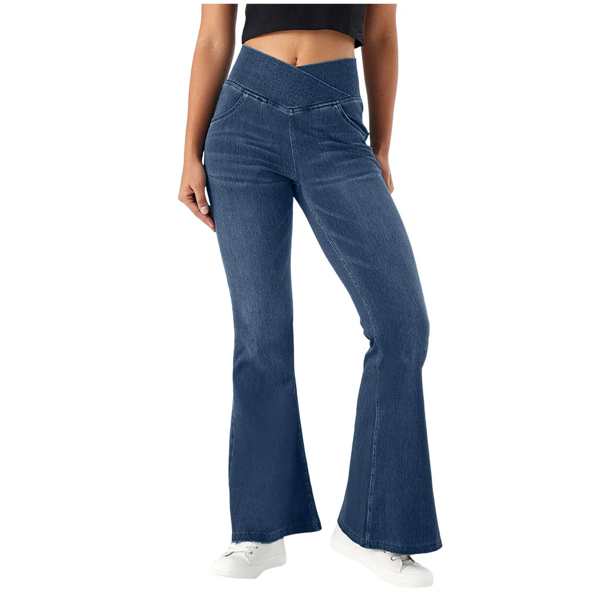 Jean évasé femme taille haute – coupe amincissante
