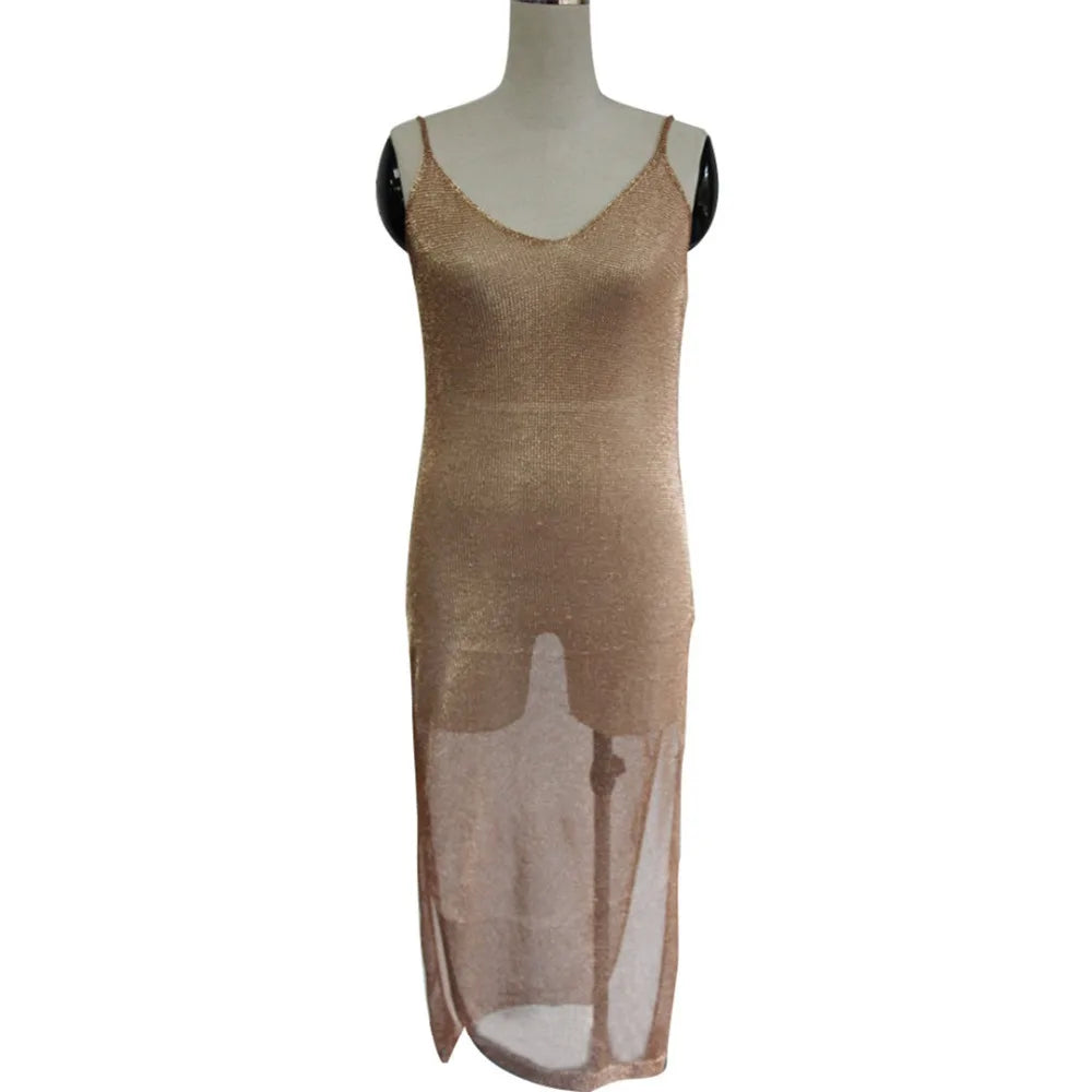 Robe de plage transparente en maille pailletée pour femme