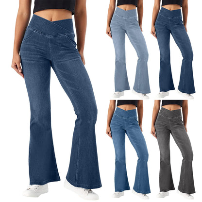 Jean évasé femme taille haute – coupe amincissante